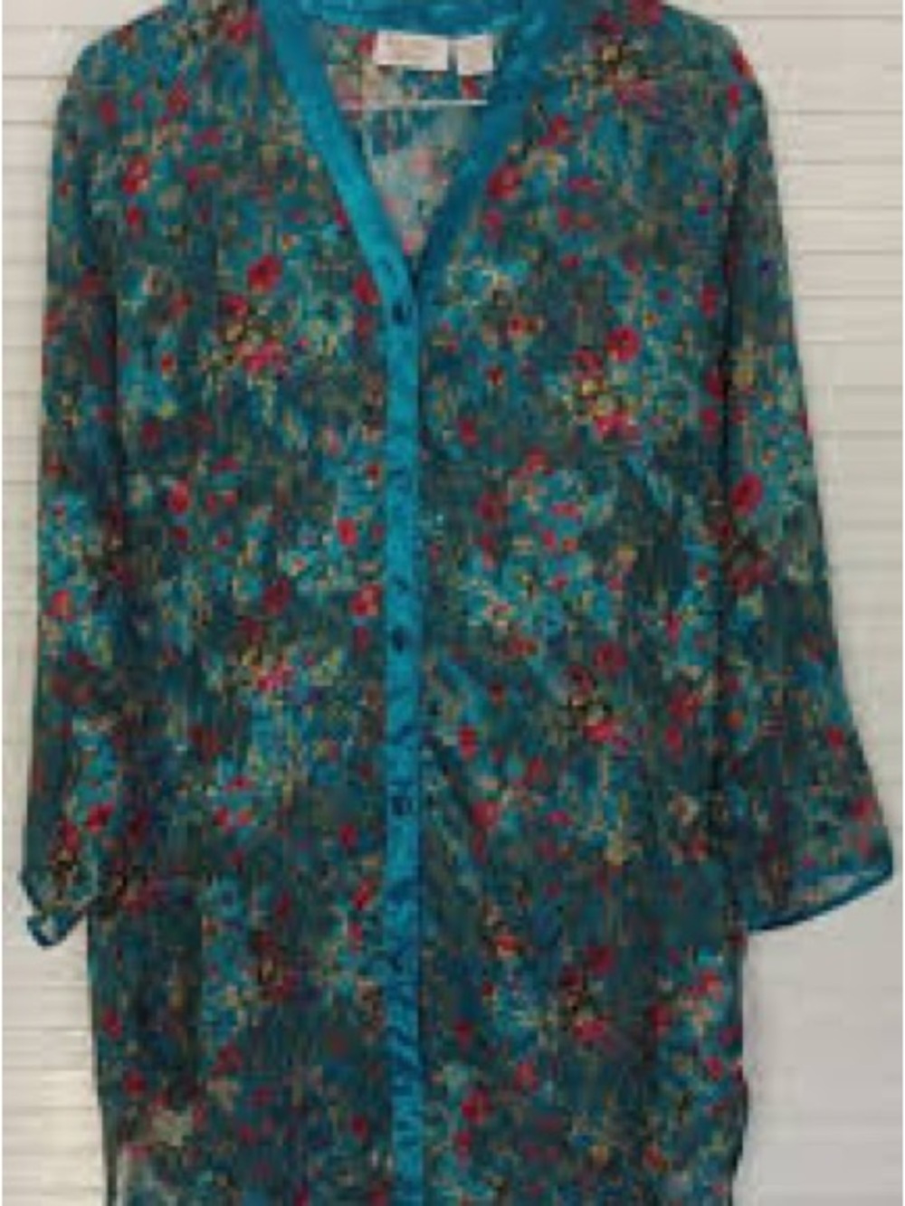 Victoria's Secret Vintage Teal Sheer Floral Button-Up Tunic